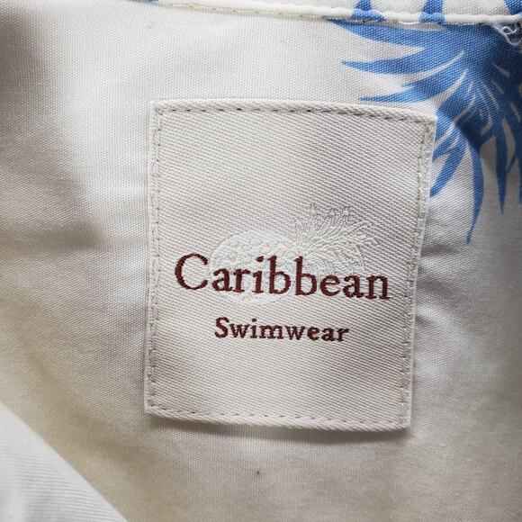 Caribbean Swimwear Men's Blue Cream Hawaiian Short Sleeve Shirt Size Large - Picture 6 of 14